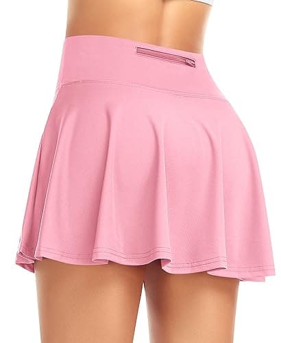 DERCA Tennis Skirt for Women with Pockets Pleated Golf Skort Athletic Skirts with Shorts Workout Sports Skirts Casual (Pink,Large)