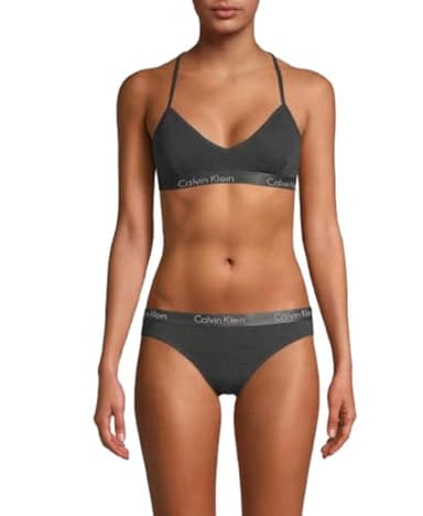 Calvin Klein Women's Motive Cotton Lightly Lined Bralette, Charcoal Heather, Medium