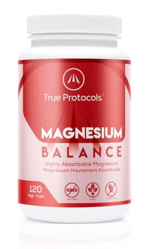 TRUE PROTOCOLS - Magnesium Balance - Magnesium Glycinate & Malate Chelates (100 mg) w/Vitamin B6 (2.5 mg) & Zinc (2.5 mg) - 120 Non-laxative & High Absorption Vegan Capsules - Bioavailable Caps For Optimal Muscle Function, Stress Relief & Sleep - 100% Non-GMO Chelated Supplement