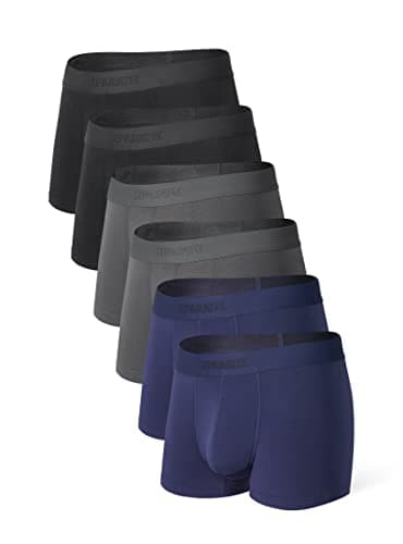 Separatec Mens Underwear with Pouch Moisture Wicking Rayon Made from Bamboo Underwear Men Boxer Briefs 6 Pack(L,Trunks-Navy Blue/Black/Dark)
