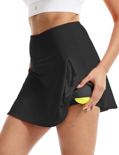 FitsT4 Sports 16" Tennis Golf Skorts Skirts for Women 4 Pockets UPF50+ High Waisted Athletic Casual Workout Running Skirt Black L