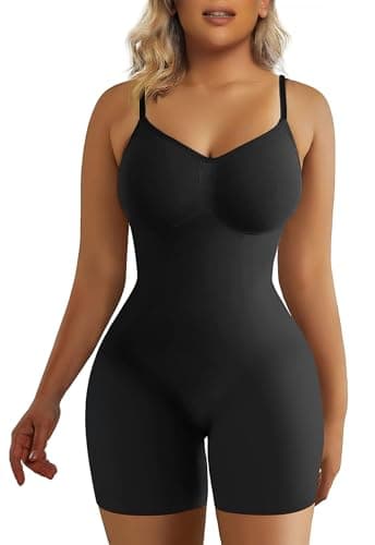 SHAPERX Shapewear for Women Tummy Control Bodysuit Mid Thigh Butt Lifter Body Shaper Shorts, SZ5218-Black-L/XL