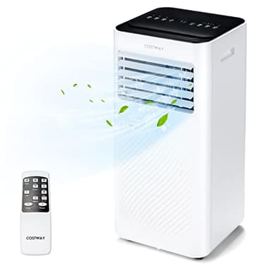 COSTWAY Portable Air Conditioner, 10000 BTU 4-in-1 AC with Cool, Fan, Dehumidifier & Sleep Mode for Rooms up to 350 Sq.Ft, with 24H Timer, Child Lock, Remote Control & Window Kit (White and Black)