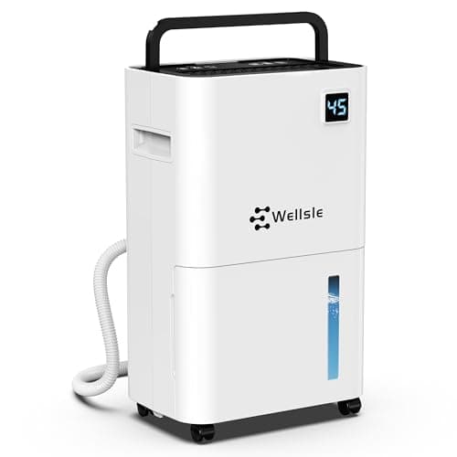 Wellsle 2000 Sq. Ft Dehumidifier, Home 34 Pint Dehumidifiers for Basements, Bedroom, Bathroom with Drain Hose - Smart Quiet Dehumidifier with 24HR Timer - 3 Working Modes for Small to Large Rooms