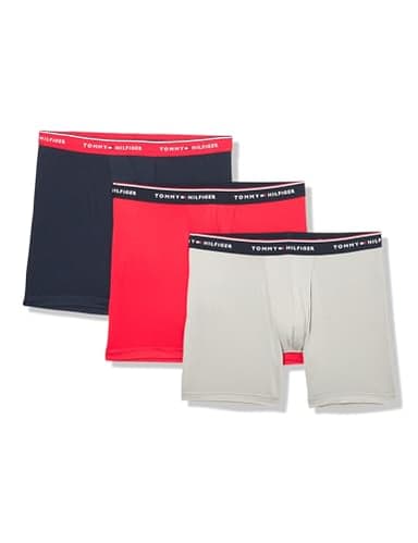 Tommy Hilfiger Micro Classics Boxer Brief 3-Pack, Grey Heather, Navy W/Primary Red Waistband, Primary Red, Medium