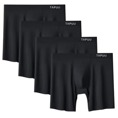 TAPUU Mens Underwear No Roll Waistband Ice Silk Boxer Briefs (Black 4-Pack, 2XL)