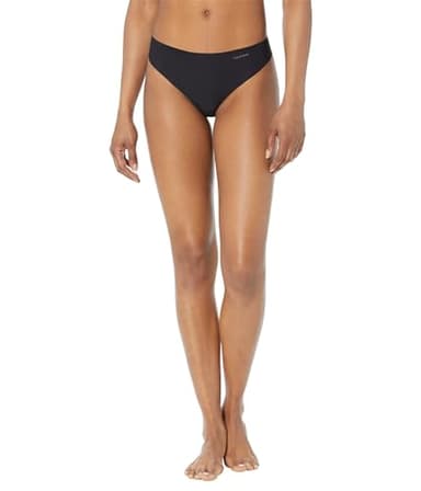Calvin Klein Women's Invisibles Thong Panty, Black, Medium