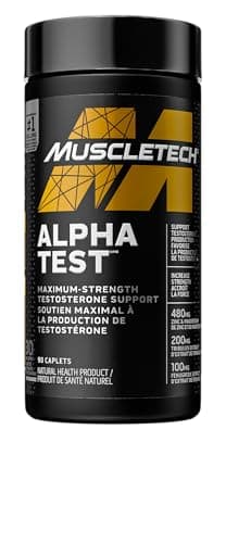 MuscleTech Testosterone Booster for Men, MuscleTech AlphaTest, Tribulus Terrestris for Men, Max-Strength ATP & Test Booster for Men, Boost Free Testosterone and Enhance ATP Levels, 90 Capsules -package varies