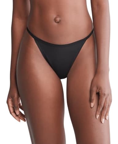 Calvin Klein Women's Ideal Micro Low Rise String Thong, Black, Large