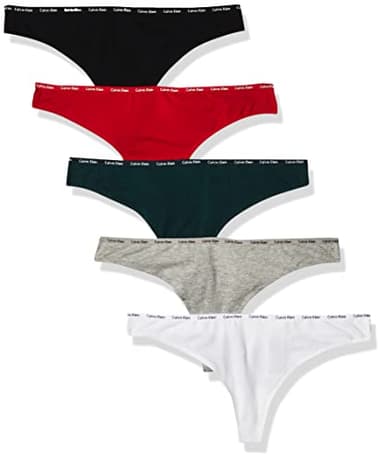 Calvin Klein Women's Signature Cotton Logo Stretch Thong Panties, Multipack, White/Black/Grey Heather/Temper/Polarity, X-Large