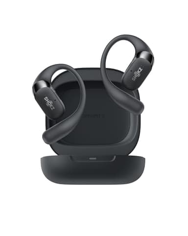 New SHOKZ OpenFit 2 Open-Ear Headphones, True Wireless Bluetooth Earphones with Microphone, Earhook Earbuds with 48 Hours of Playtime, Fast Charging, IP55 Water-Resistant, with Carrying Bag, Black