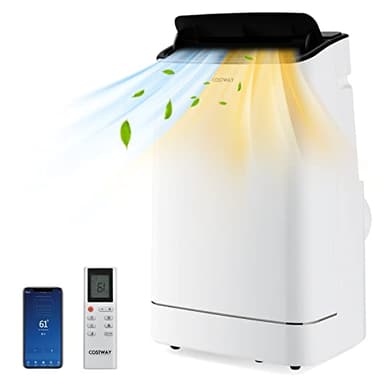 COSTWAY 15000 BTU Portable Air Conditioner, with Heat, Auto Swing 4-in-1 AC Unit for Rooms up to 800 Sq.Ft, with Built-in Dehumidifier, 24H Timer, Remote Control/APP Control & Window Kit