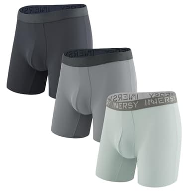 INNERSY Men's Seamless Boxer Briefs Cooling Breathable Underwear No Fly 3-Pack(Cool Blue,Large)