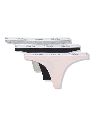 Calvin Klein Women's Carousel Logo Cotton Stretch Thong Panties, Multipack, Black/Grey Heather/Nymphs Thigh, Small