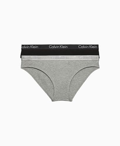 Calvin Klein Women's Motive Cotton Multipack Bikini Panty 2 Pack, Black/Gray Heather, Small