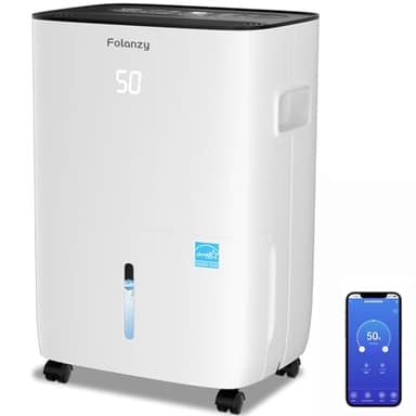 Smart Dehumidifier,Folanzy 120 Pints Energy Star Dehumidifier for Basement Bedroom Home Garage and Large Room Spaces up to 6,200 Sq. Ft with Drain Hose and Water Tank