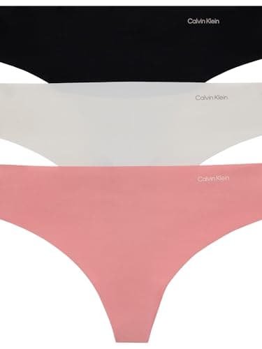 Calvin Klein Women's Invisibles Seamless Thong Panties, 3 Pack, Black/Wind Chime/Luminous Peach, Small