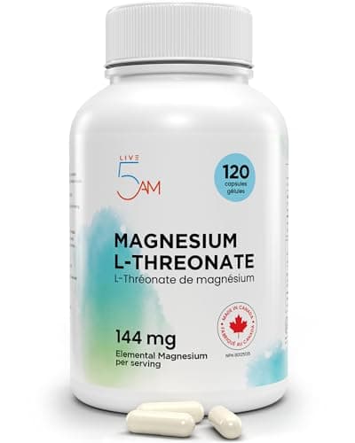 Live 5AM Magnesium L-Threonate 120 Caps | 2,000 mg Complex, 144 mg Elemental per 3 Caps, High-Absorption Chelated Threonate, Vegan, Gluten-Free, Easy-to-Swallow, Made in Canada