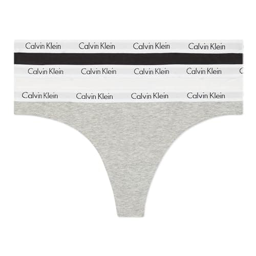 Calvin Klein Women's Carousel Thong Panty, Black/White/Grey Heather, Small (Pack of 3)