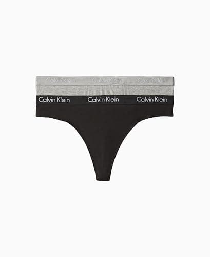 Calvin Klein Women's Motive Cotton Multipack Thong Panty, Charcoal Heather/Black, Medium