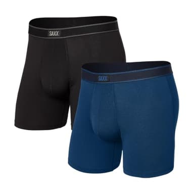 SAXX Underwear Co. Men's Underwear with Pouch Daytripper Boxer Brief Fly 2Pk, Black/City Blue Heather, Medium
