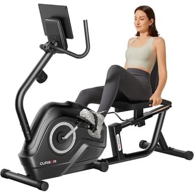 CURSOR FITNESS Recumbent Exercise Bike, 16-Level Magnetic Resistance Stationary Bike for Home workout with Pulse Sensors, Adjustable Seat & Back, Extra Cushion Sport Saddle, 330LB Capacity