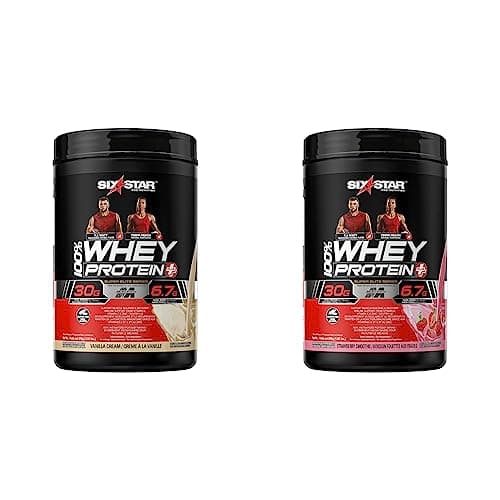 Six Star Whey Protein Plus Whey Protein Isolate & Peptides Powder (Vanilla + Strawberry), 2 lbs Each