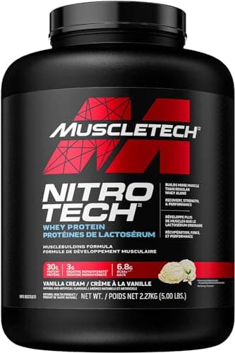 Whey Protein Powder, MuscleTech Nitro-Tech Whey Protein, Whey Isolate & Peptides Protein Powder, Muscle Builder for Men & Women, Lean Protein Powder for Muscle Gain, Vanilla Cream, 5 lbs (50 Servings)