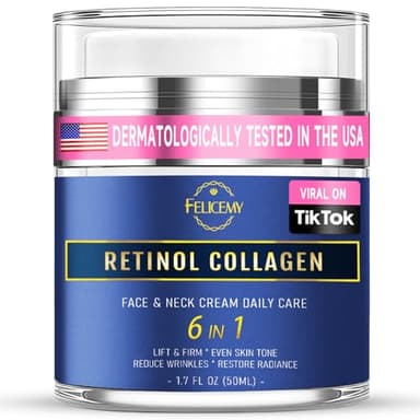 Retinol Cream for Face, Face Moisturizer with Collagen & Hyaluronic Acid, Anti Aging Neck Cream for Tightening Skin, Facial Creams Day & Night for Women and Men 1.7 Fl Oz