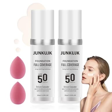 2PCS Color Changing Foundation Set,Moisturizing Liquid Foundation Makeup Kit with 2 Cosmetics Sponges,Long Lasting Oil Control Non-greasy Concealer Full Coverage Foundation for All Skin Types