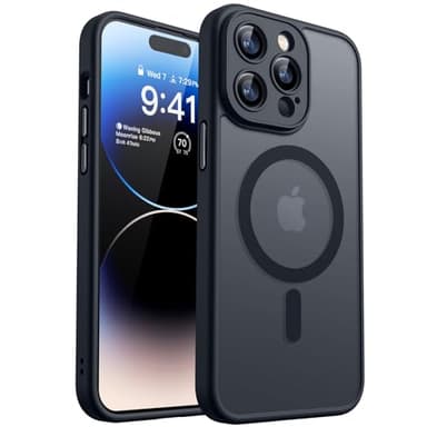 CANSHN Magnetic Case for iPhone 14 Pro Max with Full Camera Protection [Compatible with Magsafe] [Translucent Matte] Protective Phone Case, Matte Black