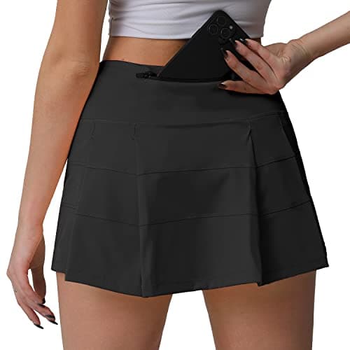 Husnainna High Waisted Pleated Tennis Skirt with Pockets Athletic Golf Skorts for Women Casual Workout Built-in Shorts 018BZQ-Black/c6