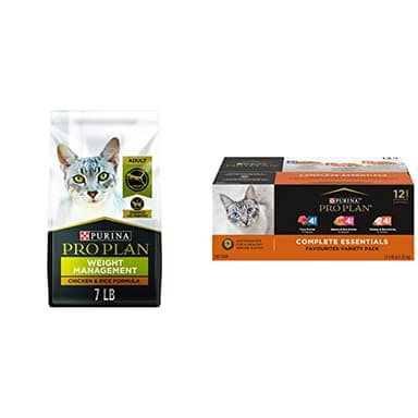Pro Plan Dry Cat Food Weight Management 3.18kg | Wet Cat Food Variety Pack 12x85g