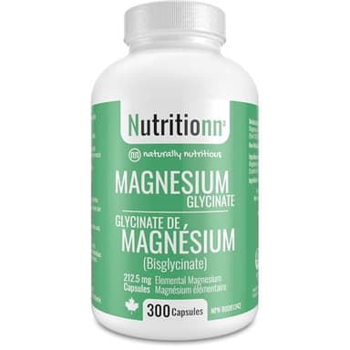 Magnesium Glycinate Supplement - 300 Capsules x 212.5 mg Elemental Magnesium, 425 mg Once Daily for Women and Men - Pure Chelated Bisglycinate for Good Health and Sleep - Made in Canada by Nutritionn