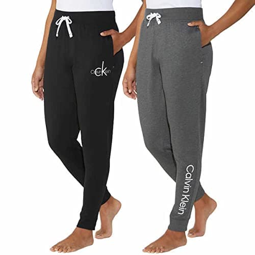 Calvin Klein Women's 2 Pack French Terry Joggers, Black/Ashford Grey Heather, Medium