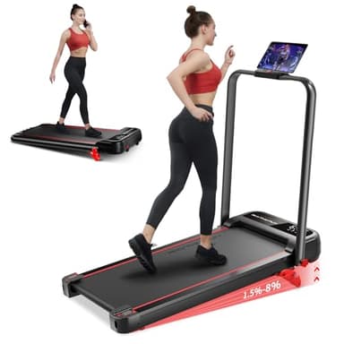 RHYTHM FUN Incline Foldable Treadmills, Walking Pad Treadmill with Incline, 300 lbs Portable Treadmill with Handles for Home Office Use, Under Desk Compact Walking Pad with LED Display & APP