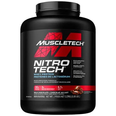 Muscletech Whey Protein Powder - Nitro-Tech Ultimate Muscle Building Formula with Whey Protein Isolate & Peptides - 30g of Protein, 3g of Creatine & 6.8g of BCAA - Milk Chocolate, 5 Pound (Pack of 1)