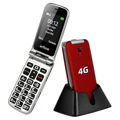 4G Foldable Mobile Phone for Seniors with SOS Button, Flip Phone for Elderly, Unlocked Senior Flip Basic Phone, with Charging Station, Camera, FM, Flashlight (Red)