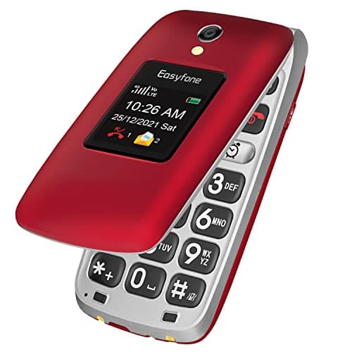 Easyfone Prime-A1 Pro 4G Unlocked Flip Mobile Phone for Seniors, 2.4'' HD Display, Big Buttons, Clear Sound, SOS Button, 1500mAh Battery with a Charging Dock, FCC IC Certified (Red)