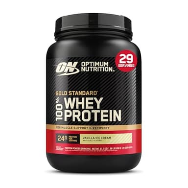 Optimum Nutrition Gold Standard 100% Whey Protein Powder, 907g - Vanilla Ice Cream - 29 servings (packaging may vary)