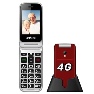 4G Foldable Mobile Phone for Seniors with SOS Button, SIM-Free Flip Phone for Elderly, Unlocked Senior Flip Basic Phone, with Charging Station, Camera, FM, Flashlight (Red)