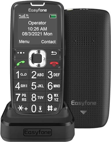 Easyfone Prime-A6 4G Feature Mobile Phone, Easy-to-Use Clear Sound GSM Dumbphone with an Easy Charging Dock