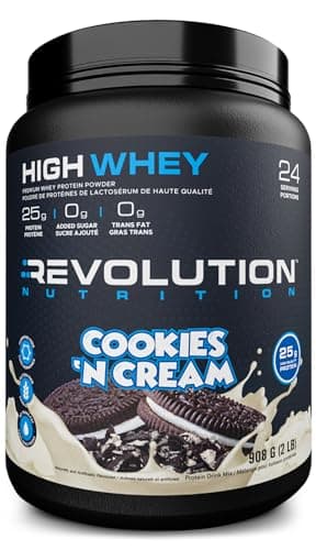 Revolution Nutrition, High Whey, Protein Powder 2LB, Whey Isolate, Gluten Free, Lean Muscle Mass For Men & Women, 25g of Protein Per Scoop, 908 g, 24 Servings (Cookies and Cream, 2 Pound)