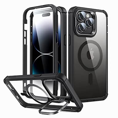 ESR for iPhone 14 Pro Max Case, MagSafe Compatible, Full Body Shockproof Case, Military-Grade Protection, Magnetic Phone Case for iPhone 14 Pro Max, Shock Armor Kickstand Case (HaloLock), Clear Black