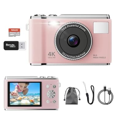 4K Digital Camera, True 50MP Vlogging Camera with 32G TF Card, 16X Zoom, AF Autofocus, Anti-Shake, 2.83 LED Screen, Flash, Compact Point and Shoot Digital Camera for Kids Student Teens Adult Beginner