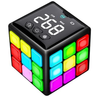 Xinbeiya Rechargeable Game Handheld Cube, 15 Fun Brain & Memory Game with Score Screen, Cool Toys for Kids, Christmas Birthday Gifts for Boys Girls Aged 6-12+ Years Old, Toy Gift Idea for Kids (Black)