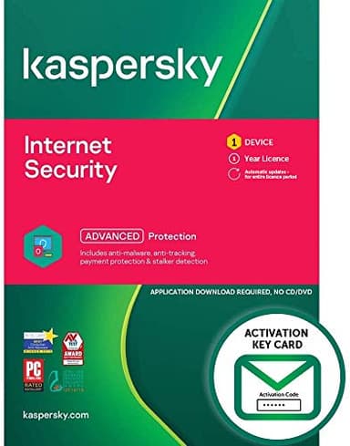 Kaspersky Internet Security 2021 (2022 Ready) | 1 Device | 1 Year | PC/Mac/Android | Activation Key Card by Post Mail | Antivirus Software, 360 Deluxe Smart Firewall, Web Monitoring, Total Security VPN, Parental Control