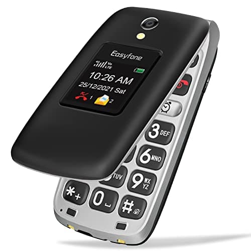 Easyfone Prime-A1 Pro 4G Unlocked Flip Mobile Phone for Seniors, 2.4'' HD Display, Big Buttons, Clear Sound, SOS Button, 1500mAh Battery with a Charging Dock, FCC IC Certified (Black)