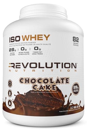 Revolution Nutrition, Iso Whey, Protein Powder 6LB, 100% Isolate, Premium Formula, Gluten Free, Low Carb, Lean Muscle Mass for Men & Women, 28g Of Protein Per Scoop, 2.72 Kg, 82 Servings (Chocolate Cake, 6 Pound)