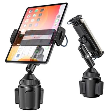 APPS2Car iPad Cup Holder Mount, Adjustable Alloy Arm for Car, Tablet Mount Road Trip Essentials Compatible With 4.7"-12.9" Cell Phones & Tablets